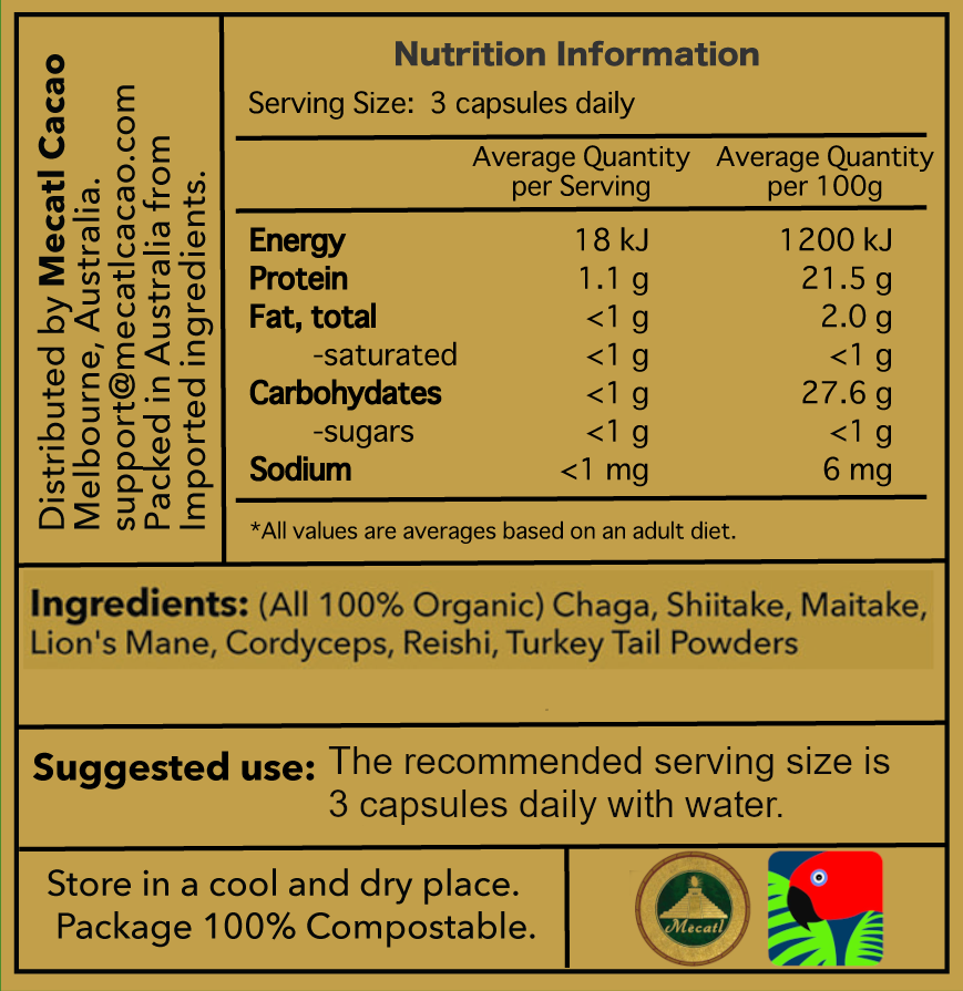 Organic 7 Functional Mushroom Powder Blend Capsules by Mecatl