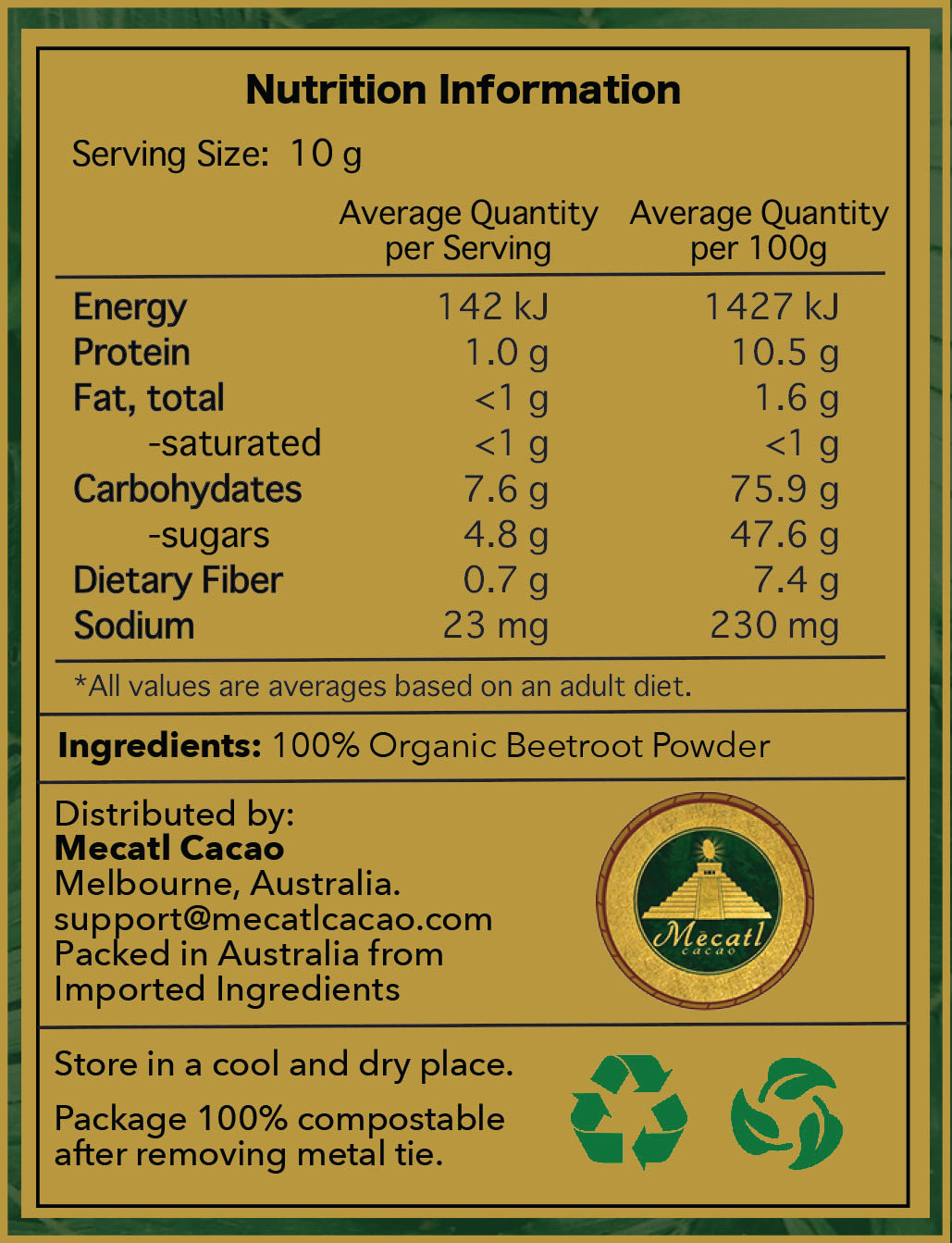 Organic Beetroot Powder Label