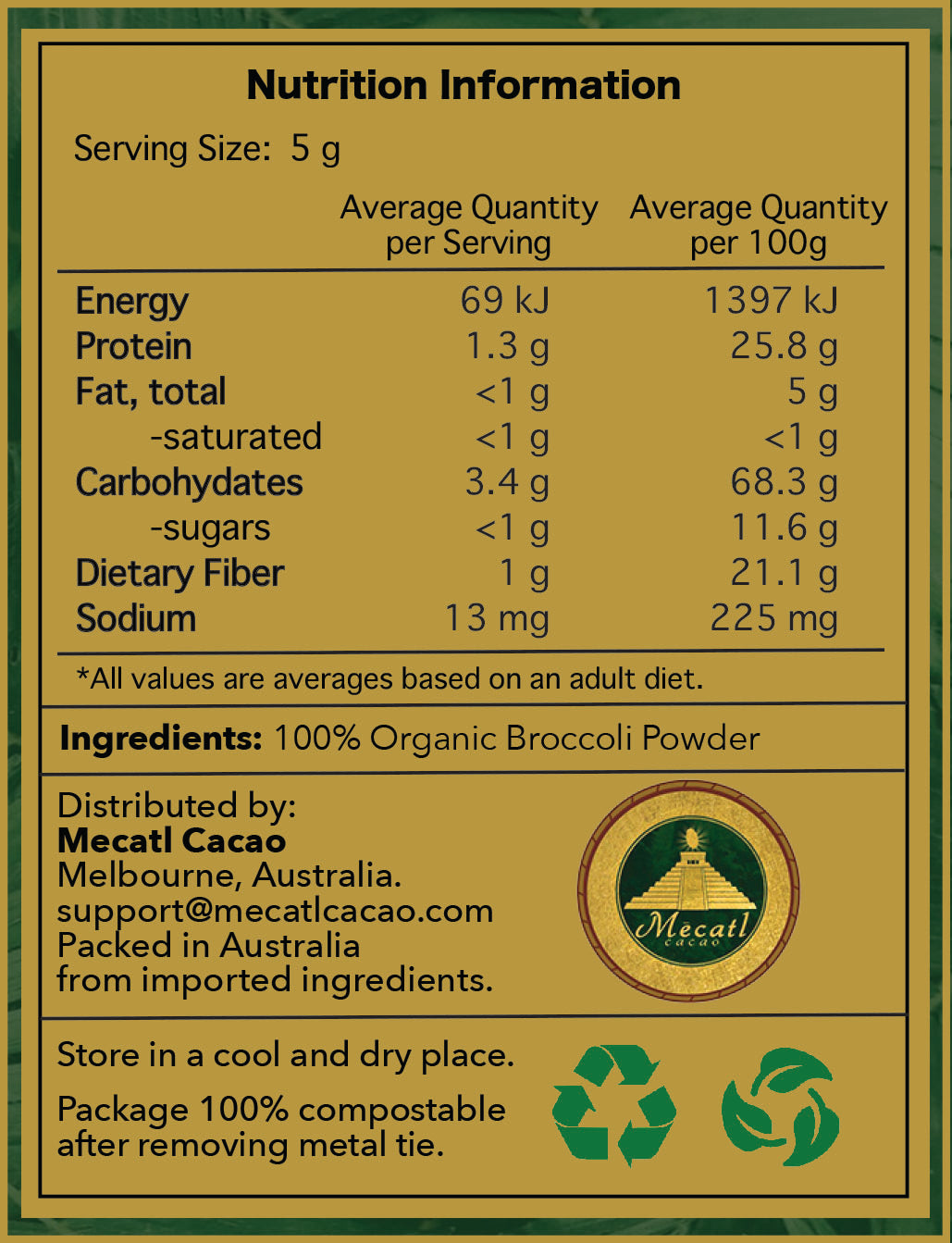 Organic Broccoli Powder Label