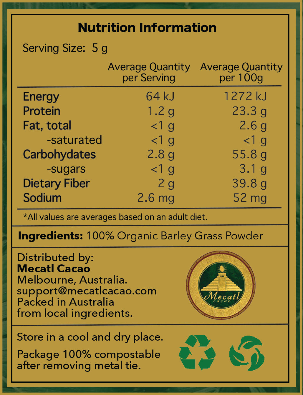 Organic Barley Grass Powder Label