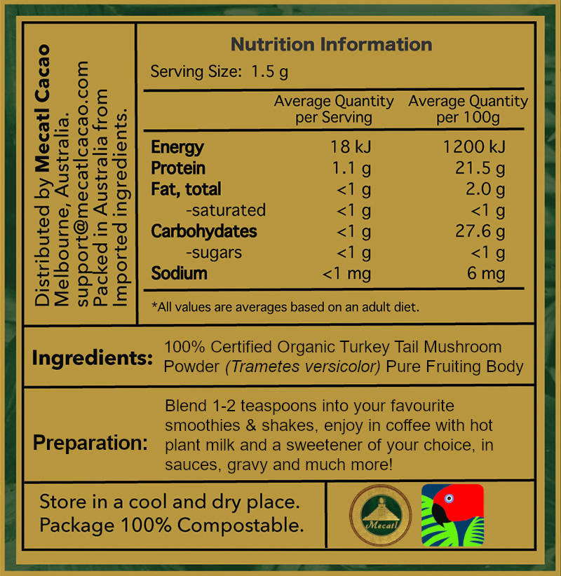 100% Certified Organic Turkey Tail Mushroom Powder by Mecatl